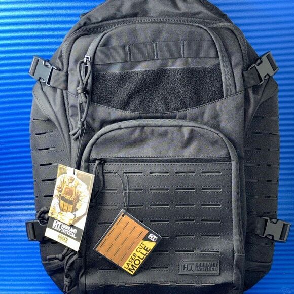Highland Tactical Foxtrot Travel Backpack Laser Cut Molle Webbing Black Hiking - Picture 1 of 3